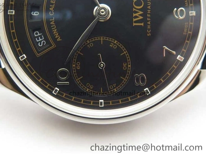 MIROTIME 0108 Portuguese Real PR Real Annual Calendar IW503502 ZF 1:1 Best Edition Black Dial Steel Markers on Black Leather Strap A StreetReady 7134